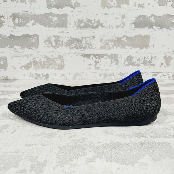 NEW Rothy's The Flat Black Knit Pointy Toe Slip On Loafers W587
